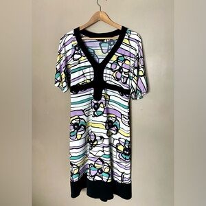 BCBGMAXAZRIA dress floral funky modern mod A-line party work white black M EUC